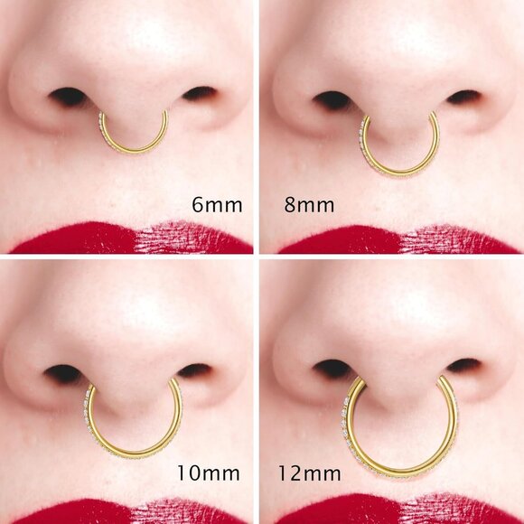 Gold 8mm Surgical Steel Nose Hoop with CZ - Hypoallergenic Tragus Helix Piercing - Picture 5 of 9